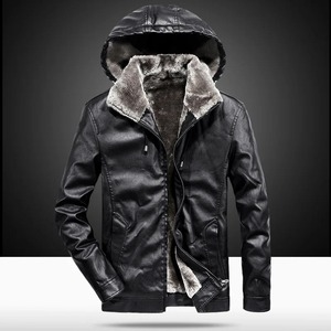 Chaqueta de Cuero PU para Motocicleta, Abrigo de Terciopelo para Motorista, Chaqueta con Capucha de Lana para Hombre, Novedad - Product Image 2