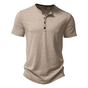 Camiseta de manga corta informal de verano con cuello redondo para hombre, 100% algodón, color sólido, de alta calidad, de secado rápido, para adultos. - Product Image 1