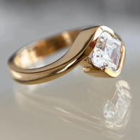 4 Ct Asscher Shape Lab Grown Diamond Half Bezel Set Ring Diamond Wedding Ring 14K Yellow Gold F Color VVS2 Clarity IGI Certified