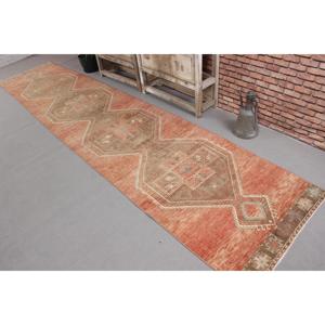 พรมขนาด 2.3x13.1 ฟุต, พรมตุรกีโบราณ, พรมขนสัตว์ลายดอกไม้สีน้ำตาลแดง - Product Image 2