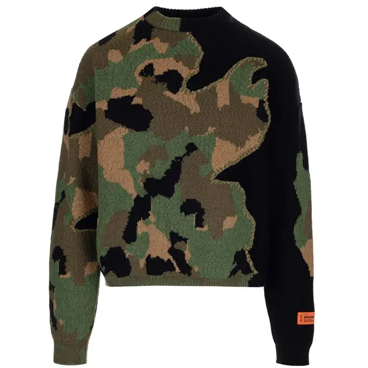 Hot Sell Lange Mouw Pullover Custom Camo Jacquard Ronde Hals Gebreide Trui Heren