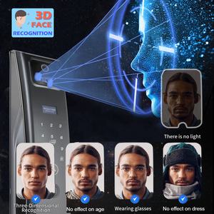 Tuya Wifi <span class=keywords><strong>interphone</strong></span> vidéo numérique électrique biométrique empreinte digitale 3D reconnaissance de visage serrure de caméra de porte intelligente pour porte porte en bois - Product Image 2