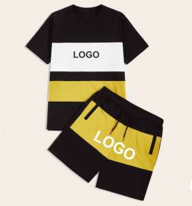 Camisa de manga corta de verano para hombre, chándal de algodón para hombre, Camiseta con bolsillo, conjunto de pantalones cortos para hombre, logotipo y diseño personalizados, servicio OEM - Product Image 1