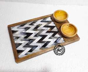 Plato rectangular de astillas de madera de mango y plato de inmersión con 2 cuencos de madera para salsa, bandeja para servir aperitivos hecha a mano para uso en fiestas y cocinas - Product Image 3