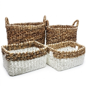 Natural Banana Bark Recycled Plastic Storage <b>Basket</b> Set White Bottom Dip <b>Rectangular</b> Shelf Box Setup Decor Pure Art Design - Product Image 1