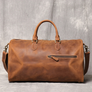 Sac de voyage en cuir véritable, sac de week-end, marron, grande capacité, pliable, léger, écologique, durable - Product Image 5