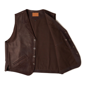 Gilet invernale 2025 OEM RTS da uomo in pelle marrone scuro con tasche anteriori senza maniche a basso MOQ stile classico Plus-Size alla moda - Product Image 6