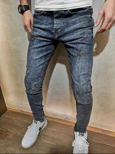 ขายส่งที่กําหนดเองบุรุษกางเกงยีนส์ลําลองสีฟ้าบางกางเกงยีนส์ธรรมดากางเกงยีนส์ผู้ชายกางเกงยีนส์รัดรูปสลิมฟิตล้างกางเกงยืดสีฟ้าอ่อน - Product Image 5