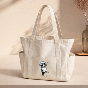Bolsa de Lona Truong Gia con 3 Compartimentos, Cierre de Cremallera, Diseño Estampado de Mapache, Bolsa de Compras Resistente para Todas las Temporadas - Product Image 1