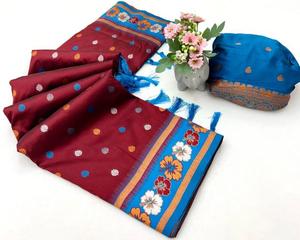 Saris de seda suave de la mejor calidad con contraste de girasol Pallu Compras en línea para ropa india y pakistaní - Product Image 4
