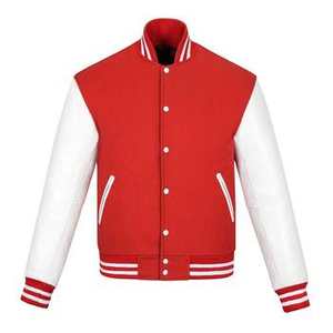 Chaqueta Universitaria para Hombre, Chaqueta Bomber con Letras Blancas y Negras, Cuerpo de Lana, Mangas de Cuero, Chaqueta de Béisbol Universitaria Personalizada - Product Image 2