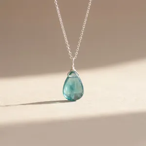 Collar de compromiso con colgante de turmalina verde azulado en forma de lágrima, colgante pequeño facetado de plata de ley 925, minimalista - Product Image 4