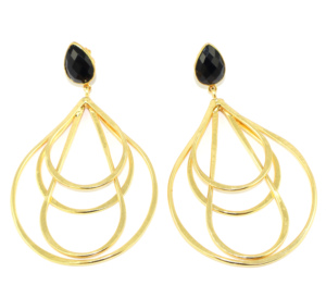 Pendientes Colgantes de Metal de Latón Chapado en Oro de 18K con Cuarzo Hidro de Ónix Negro de Corte a Cuadros y Diseño Contemporáneo, Forma de Pera, Venta al por Mayor - Product Image 1