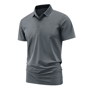 2025 Summer Men's Casual Shirt Short Sleeve V-Neck <b>Button</b> T-Shirt Solid Color Breathable Knitted 100% Cotton Embroidered Custom - Product Image 1