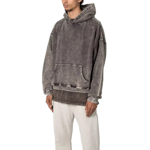 Sweat à capuche décontracté pour homme, en coton mélangé de haute qualité, délavé à l'acide, design uni, respirant, en molleton écologique, lot de 2 pièces - Product Image 2