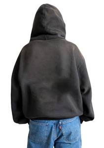 Sweat à capuche délavé à l'acide pour hommes, logo personnalisé en gros, polaire avec fermeture à glissière, col à capuche coupe large style Hip Hop pour garçons - Product Image 5