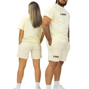 Ensemble 2 pièces d'été en coton décontracté pour homme unisexe T-shirt et short respirants délavés de style streetwear - Product Image 6