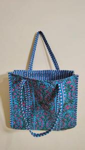 Accessoire de mode d'épaule pour femmes indiennes Hand-Block Quilted Cotton Tote Shopping Carry Bag Brodé Flower Design Digital - Product Image 5