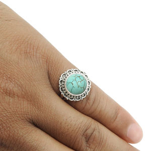Natural Turquoise Gemstone 925 Sterling Silver Round Stone Classic Style Ring Bohemian <b>Handmade</b> <b>Jewelry</b> Wholesaler Manufacturer - Product Image 2