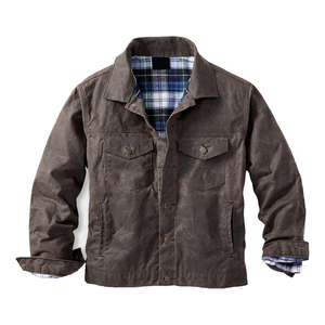 Service OEM Veste en toile d'hiver Fermeture à boutons Couleur personnalisée Respirante Coupe décontractée Coupe-vent 4 poches - Product Image 1