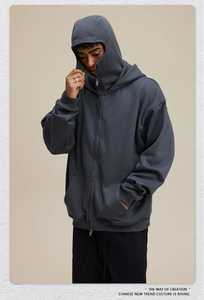 RTS เสื้อฮู้ดผู้ชายผู้ชายใส่หน้ากากนินจาแบบออกแบบได้ตามต้องการมีฮู้ดผ้าฝ้ายหนามีฮู้ดสองชั้นแบบมีซิป - Product Image 2