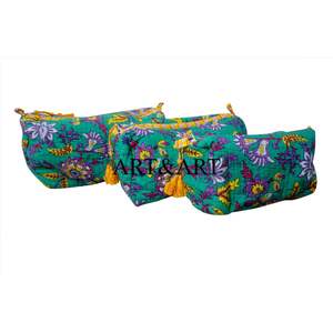 Custom Quilted Floral Print Eco-Friendly Cotton Water Resistant Large Capacity Cute <b>Women's</b> Makeup <b>Bag</b> with Zipper Closure - Product Image 3