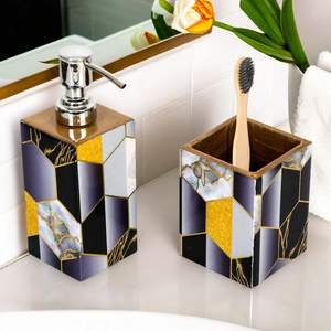 ชุดอ่างอาบน้ำทำจากไม้ที่ทำด้วยมือพร้อมตู้ทำสบู่และแก้วน้ำอุปกรณ์ห้องน้ำที่ทันสมัยใช้งานได้จริง - Product Image 1