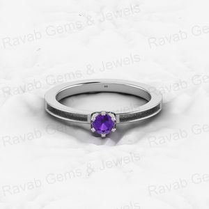 925 argent Sterling massif 4mm améthyste Semi-montage blanc réglage bande anneau lait maternel souvenir résine bijoux résultats composants - Product Image 4