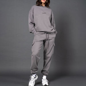 PromotionCustom bordado Logo Blank Sweat Suit Mujeres Pantalones de chándal Sudadera con capucha Conjunto Algodón Sweatsuit & Chándales - Product Image 5
