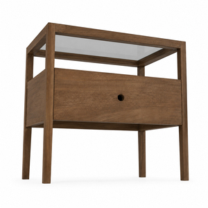 Elegant Solid Teak Wood Contemporary Aura Glass-Top Nightstand <b>Bedside</b> Table Drawer <b>Shelf</b> Bedroom Furniture for Hotel Resort - Product Image 4