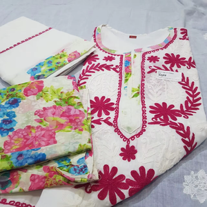 Costume en coton simple, élégant et beau avec travail Chikankari brodé à la main, idéal pour les femmes pour le bureau quotidien et les vêtements décontractés - Product Image 6