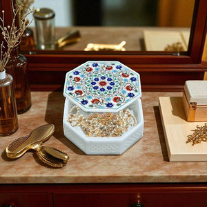 Joyero con incrustaciones de mármol, caja de almacenamiento de trabajo hecha a mano con arte de filigrana semipreciosa, regalo de boda decorativo - Product Image 2