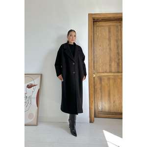 Abrigo Negro Tejido al por Mayor con Detalle en los Puños - Product Image 4