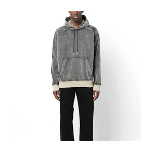 Sweat à capuche classique avec logo personnalisé pour hommes Pull d'hiver avec tissu polaire délavé à l'acide Motif solide Col à capuche - Product Image 4