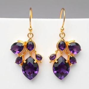 Women's 925 Sterling Silver Dangle <b>Earrings</b> <b>Long</b> Natural Gemstone with Gold Plating Cute Statement Style Wedding & Party Gift - Product Image 3