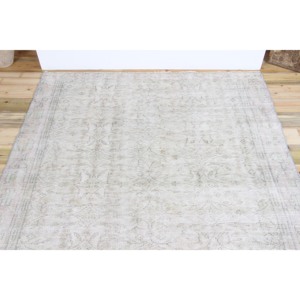 Tapis vintage turc écologique avec envers en latex et franges, 5,2x8 pieds, vert, grand tapis en laine patchwork - Product Image 4