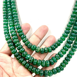 Zambian Beryl Emerald Pumpkin Rondelle Stone Beads for Wholesale 100% Emerald Beads - Product Image 3