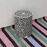 Table d'appoint tambour noire moderne écologique la plus vendue, en os incrusté, à poser au sol, en pin MDF de qualité supérieure, faite à la main, étanche et légère
