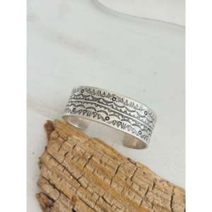 Navajo Handmade Stamped Sterling <b>Silver</b> <b>Cuff</b> <b>Bracelet</b> Cultural Collectible Jewelry - Product Image 4