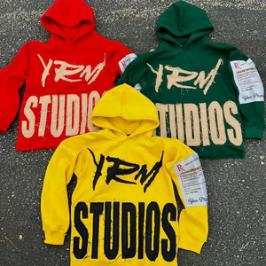 Sweat à capuche avec broderie délavée et patch sur la manche, streetwear, pull oversize en polaire à capuche - Product Image 1