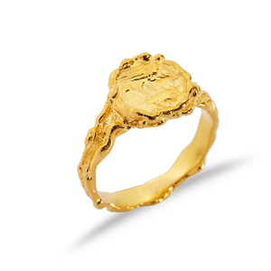Anillo de diseño vintage con sello de estilo antiguo de oro de 22K hecho a mano en Turquía, joyería de plata esterlina 925 hecha a mano para mujer - Product Image 3