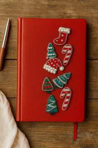 Nouveaux carnets de luxe à couverture rigide brodés Père Noël et sapin de Noël, papeterie de vacances personnalisée, design festif, bienvenue - Product Image 5