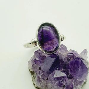 925 Sterling Silver Boho Hippie Ring with Natural Amethyst Big Stone Oval Cut <b>Purple</b> Women's Wedding Ring - Product Image 4