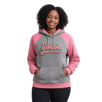 Sweat à capuche polaire d'hiver gris acier personnalisé à manches raglan pour sororité, écologique, 360g polyester/coton, avec badge frontal