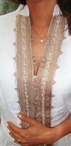 Tunique d'été marocaine faite à la main blanc et or marron brodé Resort Wear tenue de vacances élégant Boho tunique cadeau pour les femmes - Product Image 4