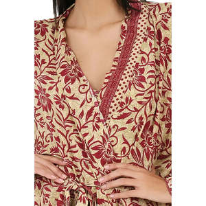 Conjunto de Kimono y Camisola de Seda para Mujer, Color Beige Rojo con Estampado Floral, Talla Única, Traje de Baño - Product Image 5