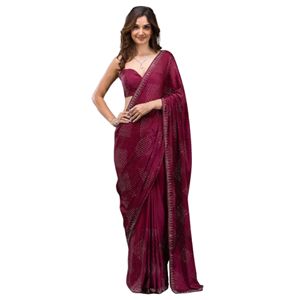 Sari de mariage Trendmalls pour femmes Siroski avec pièce de blouse non cousue (K1132-Violet) Coupe régulière - Product Image 1
