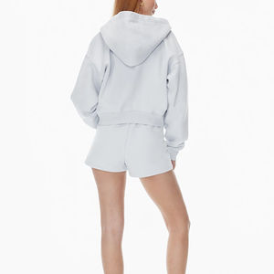 Women's Winter Streetwear Style Double-Layer Cotton Fleece Hoodie Boxy <b>Zip</b>-<b>Up</b> <b>Crop</b> Top with Custom Logo on Front Hooded Collar - Product Image 5