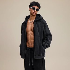 Streetwear Vintage Snow Wash Patchwork Zipper Hoodie avec doublure polaire - Product Image 3