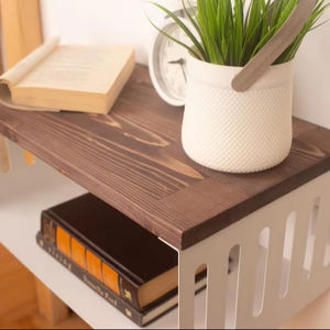 Table de chevet flottante indienne en chêne massif faite à la main avec rangement Design minimaliste moderne Mobilier de chambre écologique - Product Image 1